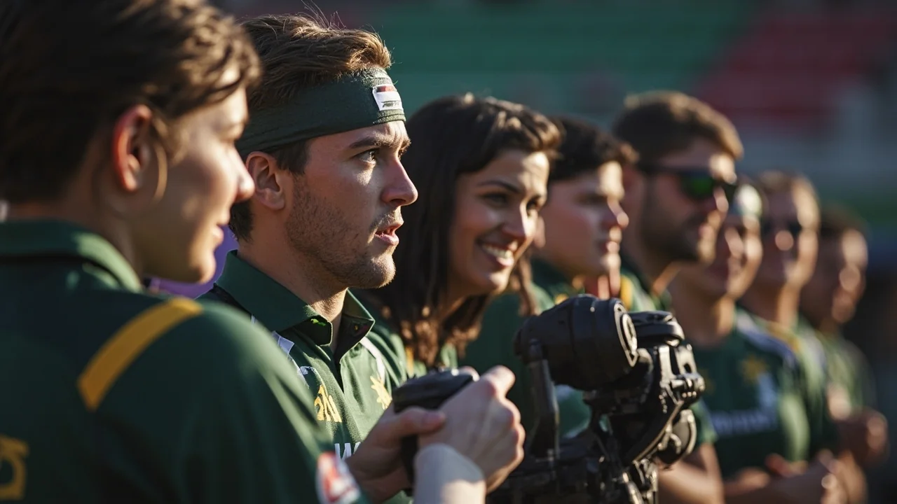 Bowler at the top of the mark with fielders set in a ring during a Hundred women's match at Headingley.